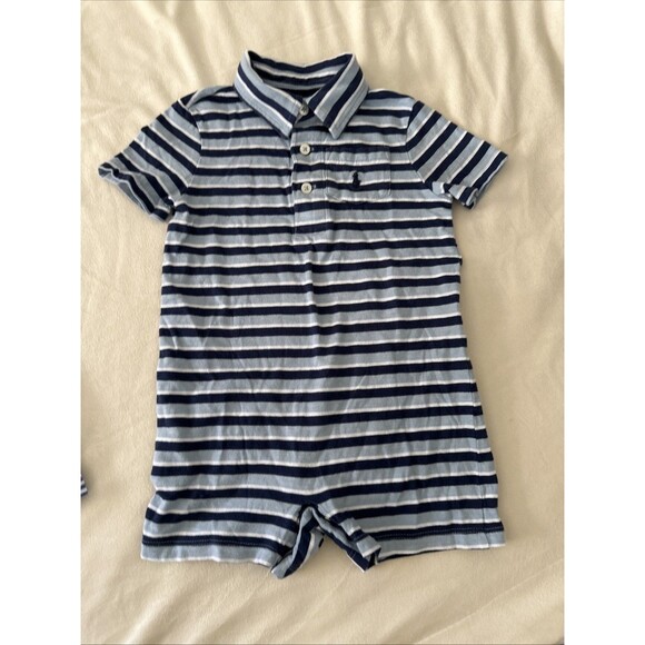 Ralph Lauren 24 Months Rompers Shortalls Blue Striped 2 Pieces Baby 2T - Picture 8 of 14